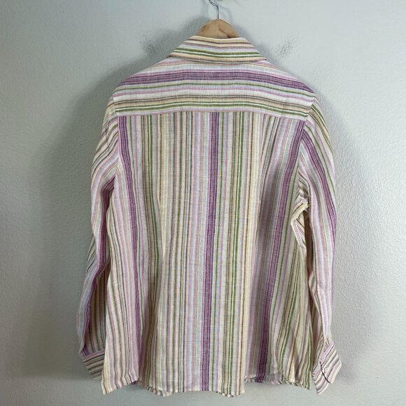 Coldwater Creek Womens Plus 1X Striped Button Up Shirt Linen Blend Long Sleeve - Picture 9 of 11